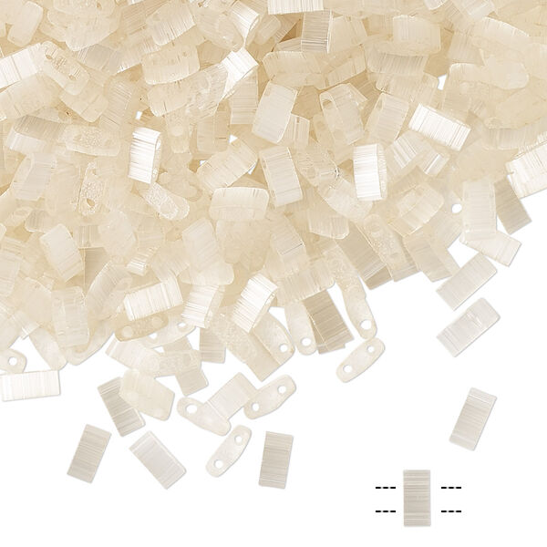 Seed bead, TILA®, glass, pkg/40g, 5x2.3mm half tila rectangle, translucent silk luster light tan, (HTL-2592). image number 0