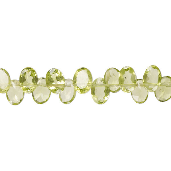 Peridot 1pkg1, hand-cut top-drilled flat-sided faceted puffed oval bead natural 14 inch 7x5mm image number 0