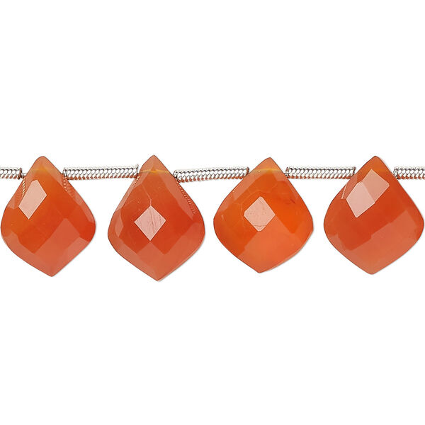 Carnelian 1pkg18, hand-cut side-drilled faceted puffed kite bead 11x10mm image number 0