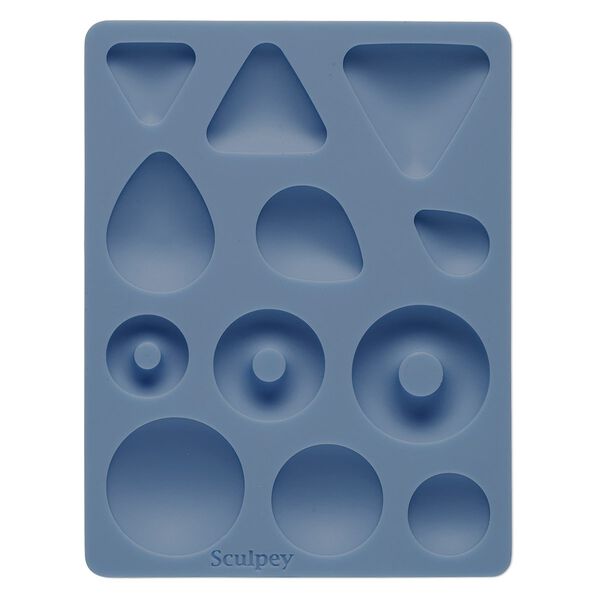 Mold, Sculpey®, silicone, blue, 5x3-3/4 inches with 19x14mm-33mm assorted shape cabochon. Sold individually. image number 0