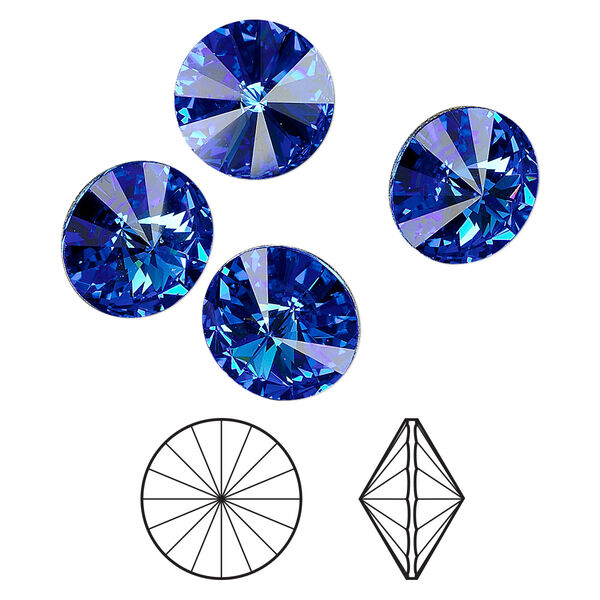Chaton 144pk sapphire foil back, Swarovski® 12mm rivoli 1122 image number 0