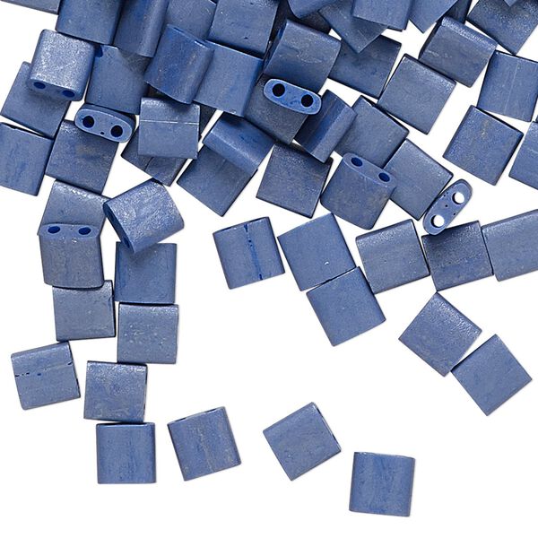 Seed bead, TILA®, glass, pkg/250g, 5mm full tila square, opaque matte denim blue, (TL-2075). image number 0