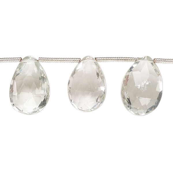 Green quartz 1pkg13, hand-cut top-drilled faceted puffed teardrop bead 12x9mm-17x11mm image number 0
