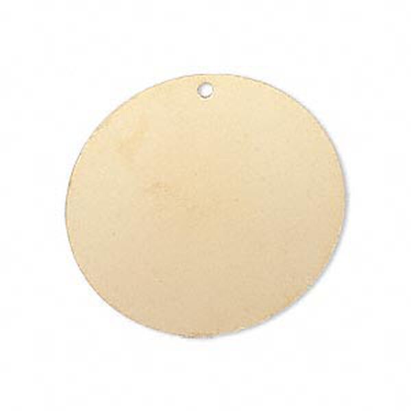 Focal, gold-finished brass, 30mm double-sided top-drilled flat round. Sold per pkg of 6. image number 0