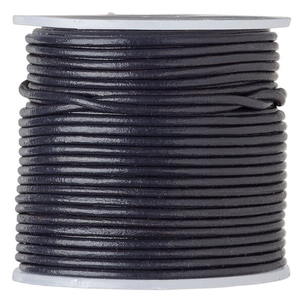 Cord, leather (dyed), navy blue, 1.4-1.6mm round. Sold per 25-yard spool. image number 0