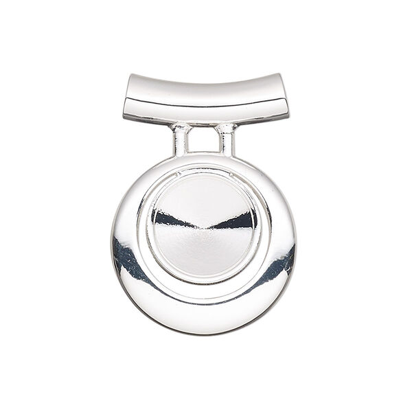 Pendant, Almost Instant Jewelry®, silver-finished "pewter" (zinc-based alloy), 28x20mm single-sided round go-go, 3.5mm hole with SS47 rivoli setting and tube bail. Sold individually. image number 0