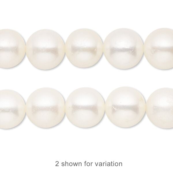 Pearl, cultured freshwater (bleached), white, 9-10mm round, B- grade, Mohs hardness 2-1/2 to 4. Sold per 15-1/2" to 16" strand. image number 0