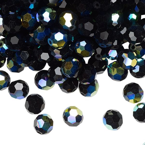 Bead 144pk jet AB, Preciosa Czech crystal 6mm round image number 0