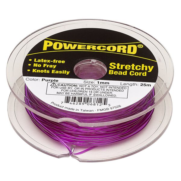 Cord, Powercord®, elastic, purple, 1mm, 14-pound test. Sold per 25-meter spool. image number 0
