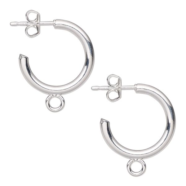 Earring hoop 1pkg10 silver-plated, 17mm 0.75 round / closed loop / earnuts, 20 gauge carbon steel / stainless steel 5 pair image number 0