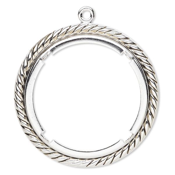 Focal, antique silver-plated brass, 47mm rope edge round with 38mm round setting. Sold per pkg of 10. image number 0