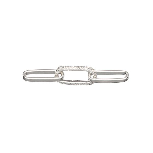 Component, sterling silver and cubic zirconia, clear, 32x4mm with 3 links. Sold Individually image number 0