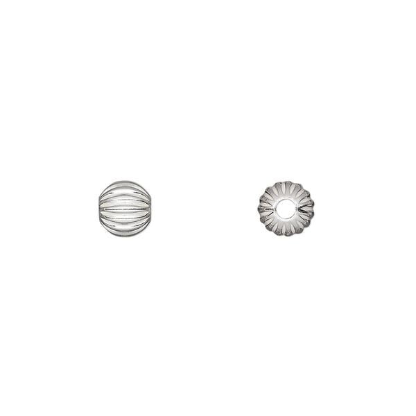 Bead, sterling silver, 6mm seamless corrugated round. Sold per pkg of 2. image number 0