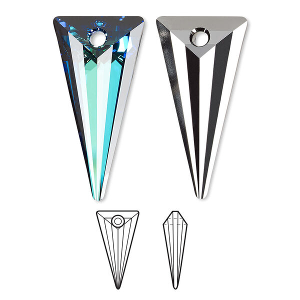 Focal 1pk crystal Bermuda blue P, Crystal Passions® 39x20mm pendant spike 6480 image number 0
