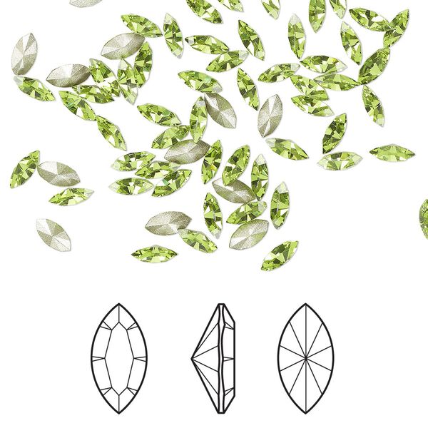 Fancy stone 48pk citrus green foil back, Crystal Passions® 5x2.5mm navette 4228 image number 0