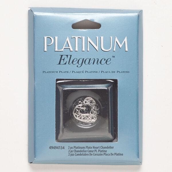 Charm, copper, pkg/2, platinum plate, 16x14mm fancy heart with cutout design. image number 0