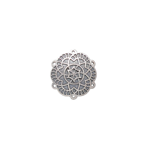 Drop, antiqued sterling silver, pkg/1, 13.5mm single-sided domed round with spider web design. image number 0