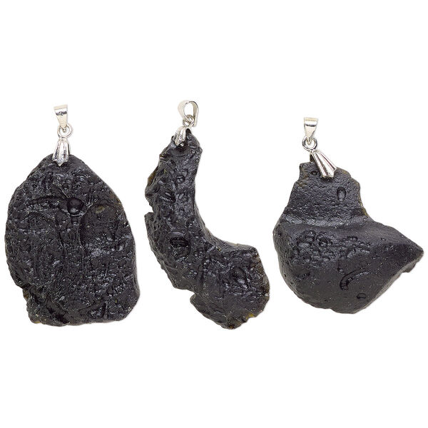 Tektite / steel 1pkg1, freeform nugget pendant 41x21mm-57x42mm image number 0