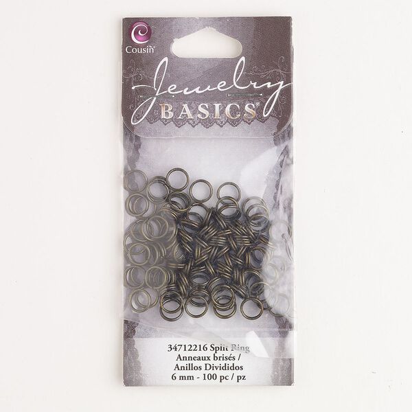 Split ring, steel, pkg/100, antique gold finish, 6mm round. image number 0