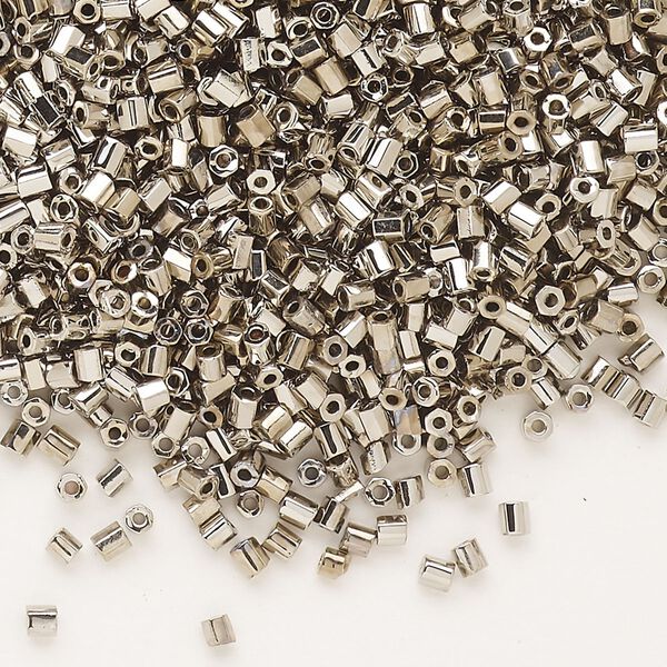 Seed bead, Dyna-Mites™, glass, pkg/1/2kg, #11 2-cut hex, opaque nickel finish, (573 11/0 2CUT). image number 0