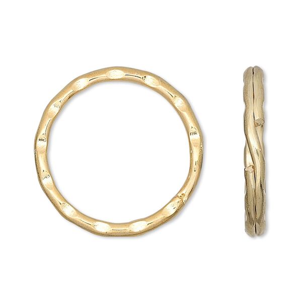 Split ring, gold-finished steel, 25mm hammered round. Sold per pkg of 10. image number 0
