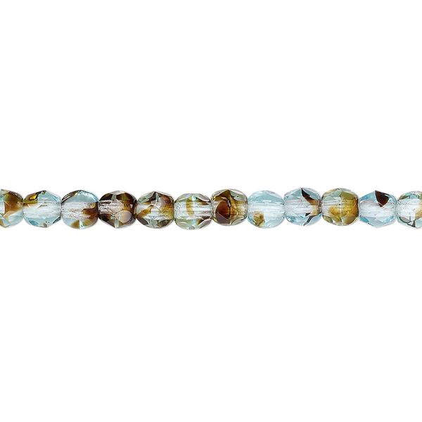 Bead, Czech fire-polished glass, black and turquoise blue, 4mm faceted round. Sold per 15-1/2" to 16" strand, approximately 100 beads. image number 0