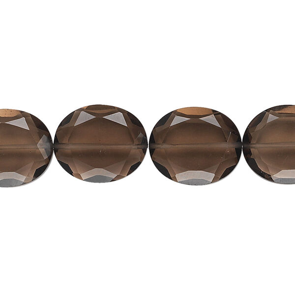 Smoky quartz 1pkg10, hand-cut faceted oval bead 14x12mm image number 0