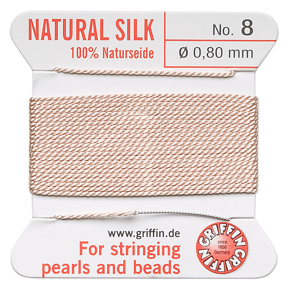 Thread, Griffin, silk, light pink, size #8. Sold per 2-meter card (approximately 78 inches). image number 0