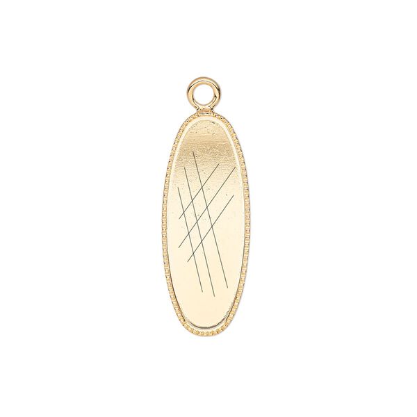 Drop, gold-plated brass, 23x9mm oval with beaded edge and 22x8mm oval bezel setting. Sold per pkg of 6. image number 0