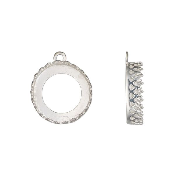 Drop, sterling silver, 15.5mm round with decorative trim and open back with 14mm round cabochon bezel setting. Sold individually. image number 0