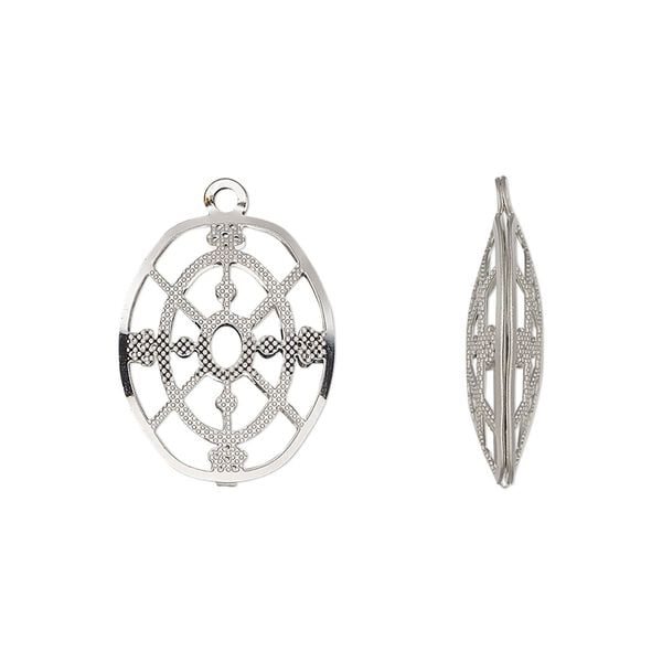 Drop, stainless steel, 18x14.5mm double-sided domed oval with textured cut-out cutout design. Sold per pkg of 6. image number 0