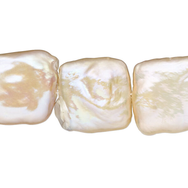 Pearl, cultured freshwater (natural), peach, 17-18mm flat square, C grade, Mohs hardness 2-1/2 to 4. Sold per 8-inch strand, approximately 10 beads. image number 0