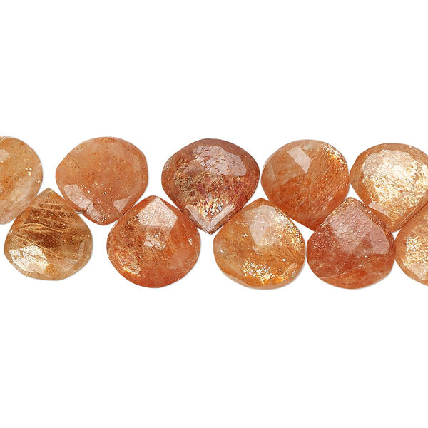 Sunstone 1pkg1, hand-cut top-drilled faceted puffed teardrop bead natural 4 inch graduated 6x6mm-10x10mm image number 0