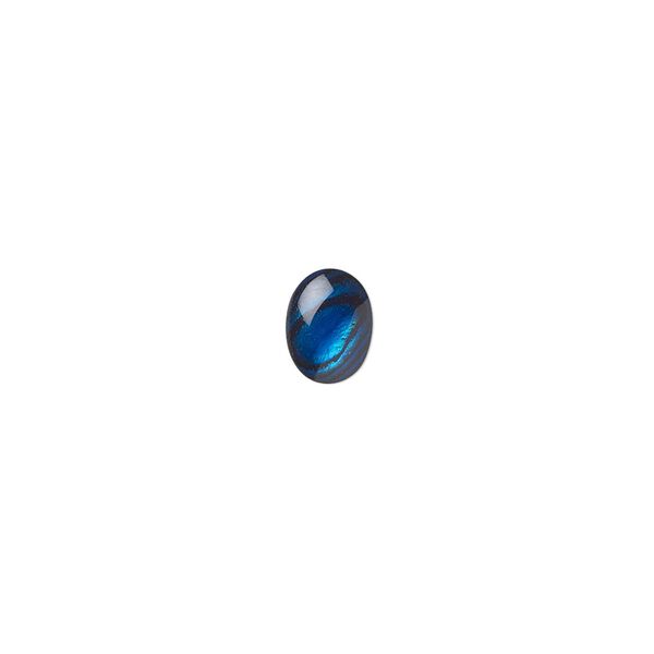 Cabochon, paua shell (dyed / coated), blue, 8x6mm calibrated oval, Mohs hardness 3-1/2. Sold per pkg of 10. image number 0