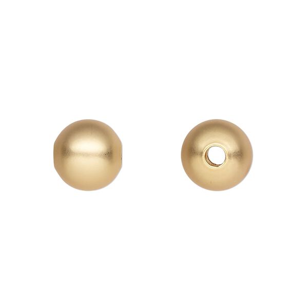 Bead, gold-plated brass with satin finish, 10mm round. Sold per pkg of 10. image number 0