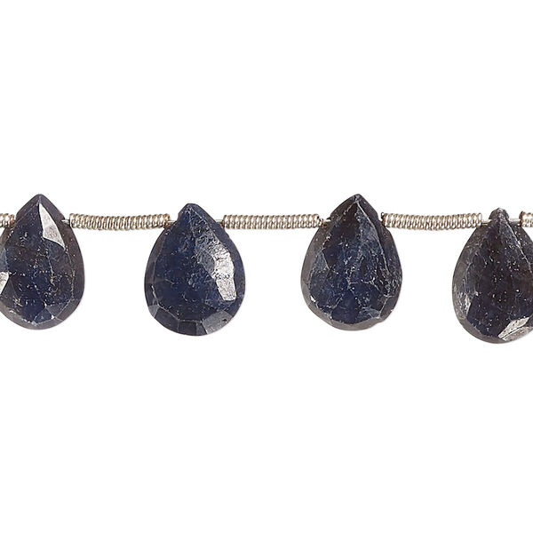Blue sapphire 1pkg16, hand-cut top-drilled faceted puffed teardrop bead 9x7mm-13x10mm image number 0