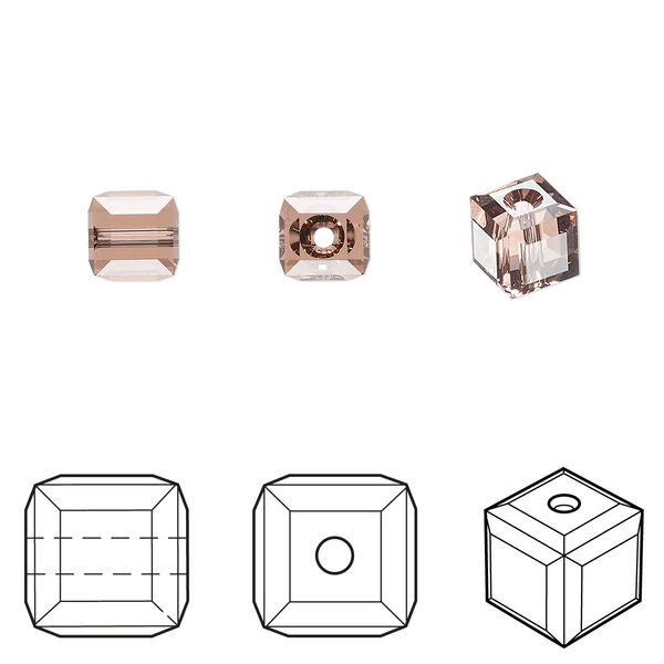 Bead 144pk blush rose, Swarovski® 6mm cube 5601 image number 0
