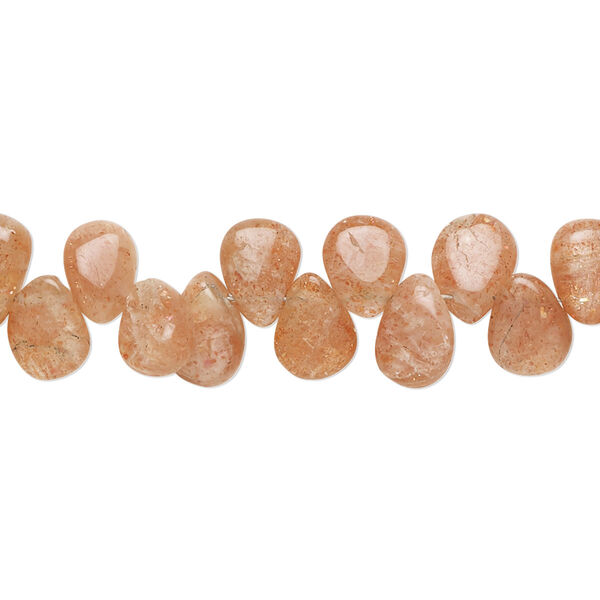 Sunstone 1pkg1, hand-cut top-drilled puffed teardrop bead natural 9 inch 7x5mm-10x6mm image number 0