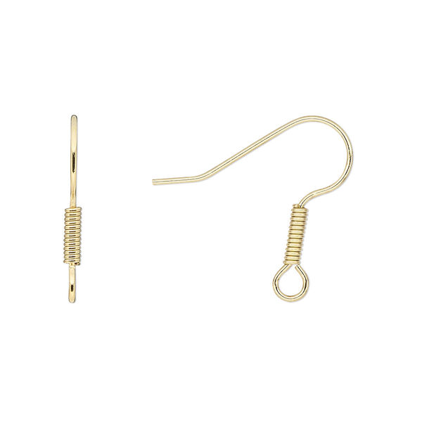 Ear wire, gold-finished stainless steel and brass, 19mm fishhook with 6x2mm coil and open loop, 21 gauge. Sold per pkg of 25 pairs. image number 0