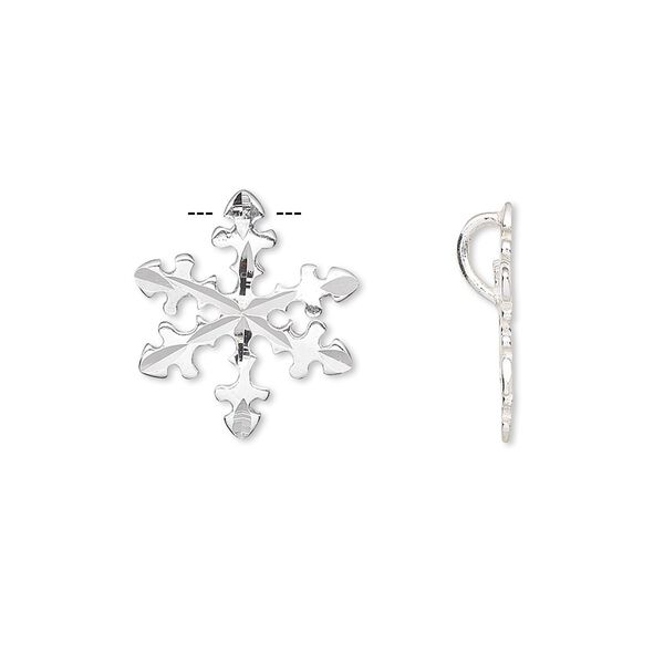 Charm, sterling silver, 16mm single-sided diamond-cut snowflake. Sold per pkg of 2. image number 0