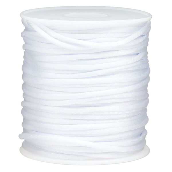 Cord, Satinweave™, nylon, white, 2mm tighter weave. Sold per 200-foot spool. image number 0
