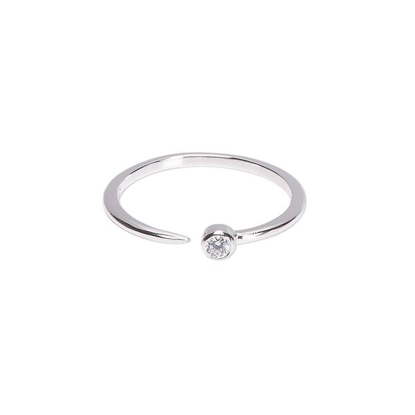 Ring, Create Compliments®, cubic zirconia and rhodium-plated sterling silver, clear, 3.5mm wide with round, size 8. Sold individually. image number 0