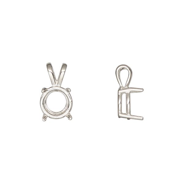Pendant, Sure-Set™, sterling silver, 9mm pre-notched 4-prong round basket setting. Sold individually. image number 0
