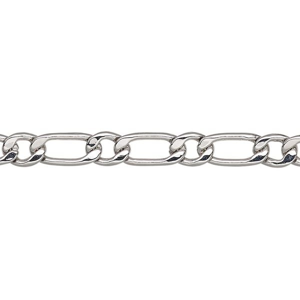 Chain, imitation rhodium-plated brass, 5mm long and short flat oval. Sold per pkg of 5 feet. image number 0