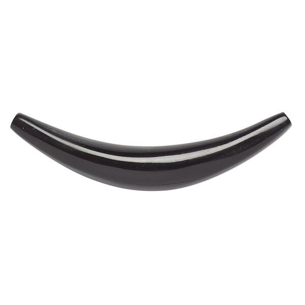 Component, horn (dyed), black, 8-10mm wide, 2 x 1/2 inch to 2-1/4 x 3/4 inch undrilled curve with tapered 4-5mm ends. Sold individually. image number 0