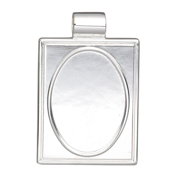 Pendant, silver-plated "pewter" (zinc-based alloy), 38x25mm single-sided rectangle with 25x18mm oval setting and tube bail. Sold individually. image number 0