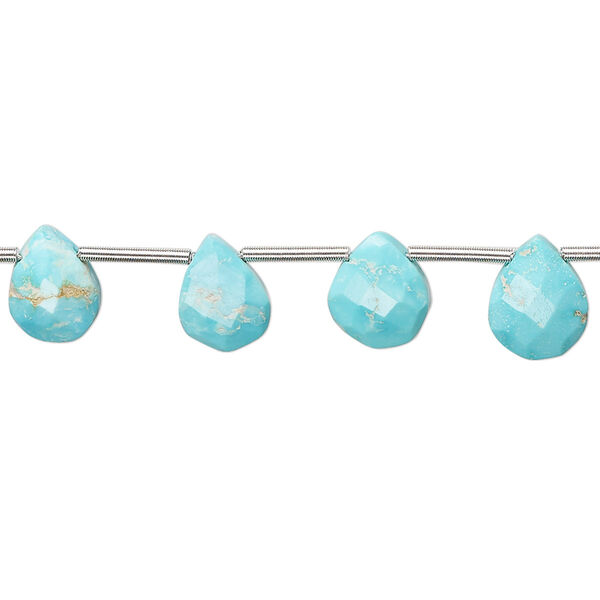 Imperial crown turquoise 1pkg15, hand-cut top-drilled faceted puffed teardrop bead natural 9x6mm-13x8mm image number 0