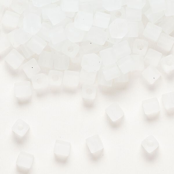 Seed bead, Miyuki, glass, pkg/250g, 3.5-3.7mm square, translucent frosted clear (SB-131F). image number 0