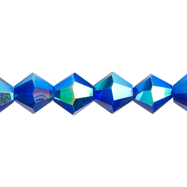 Bead 1pk translucent cobalt blue AB, Celestial Crystal® 10mm bicone 8 inch image number 0
