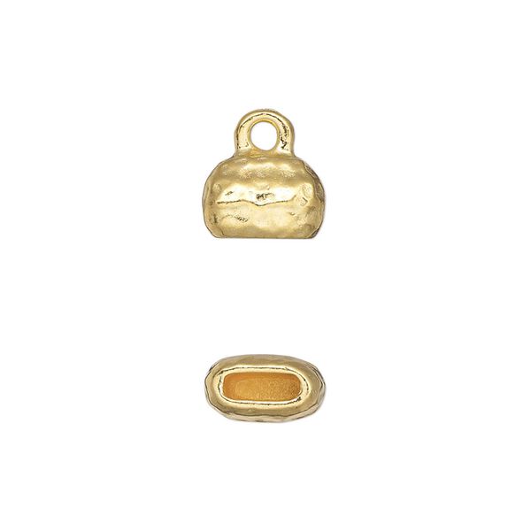 End cap, TierraCast®, "Hammertone" collection, gold-plated pewter (tin-based alloy), 10x7mm hammered cap. Sold per pkg of 2. image number 0